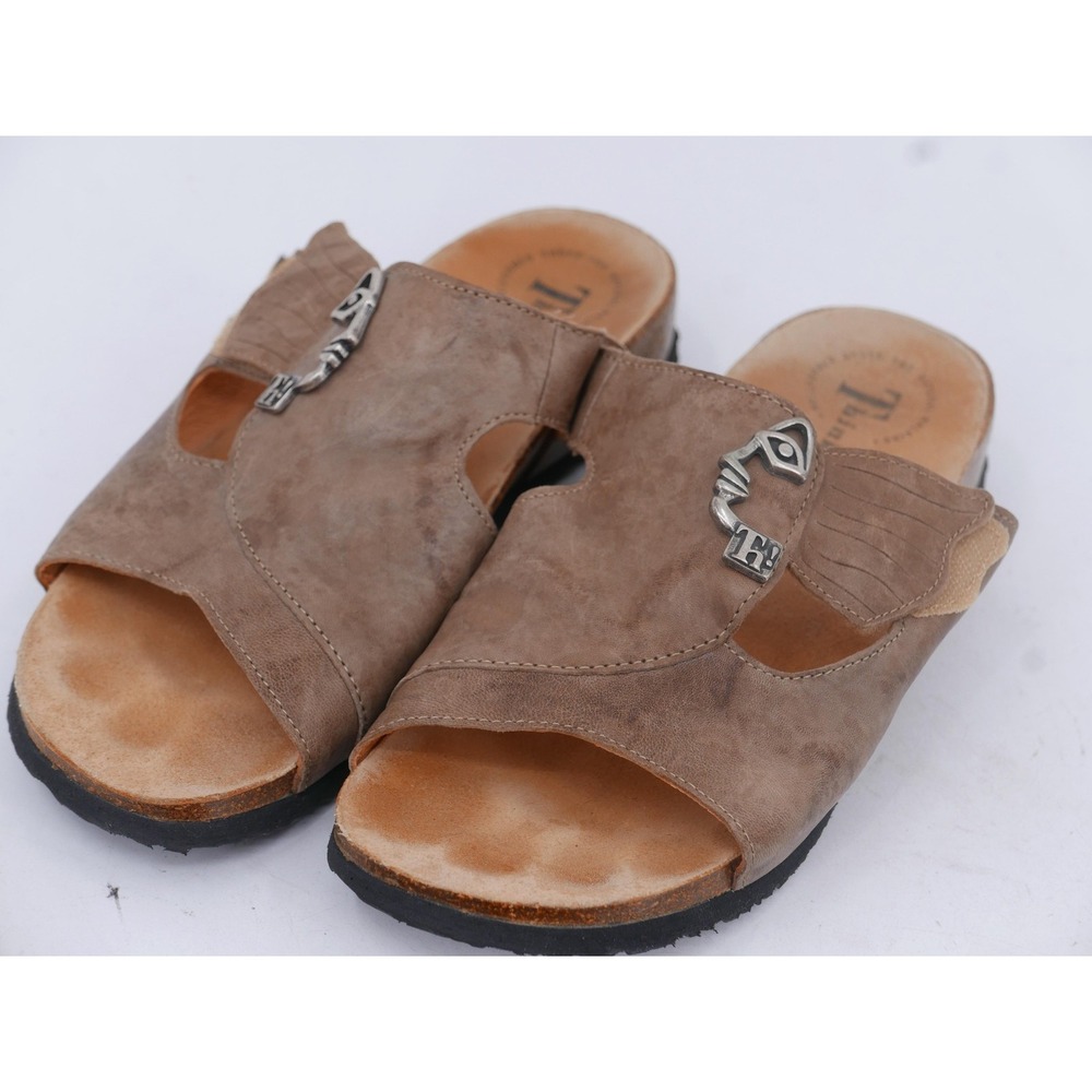 Think! 99351 Sandals Brown Leather Slide Medallion Comfort Wedge Women's 41 10